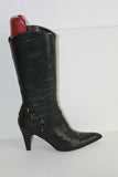 MANUFACTURE D'ESSAI Mi Bottes Pointues   Tout Cuir Noir T 39 BE