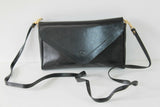VINTAGE Sac LANPIN Paris Pochette Cuir Noir Bandoulière TBE