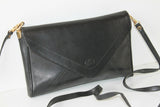 VINTAGE Sac LANPIN Paris Pochette Cuir Noir Bandoulière TBE