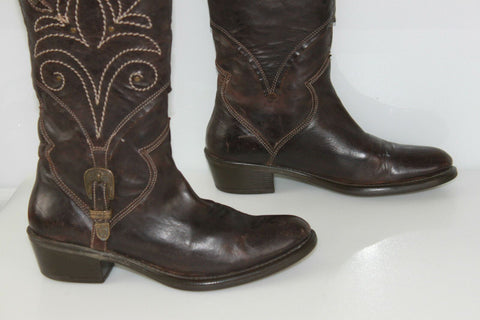 Bottes Cavalières TREMP Cuir Brodé Marron Foncé  T 36 BE