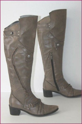 BOCAGE Bottes Genoux Pointues Cuir Taupe T 37 TBE