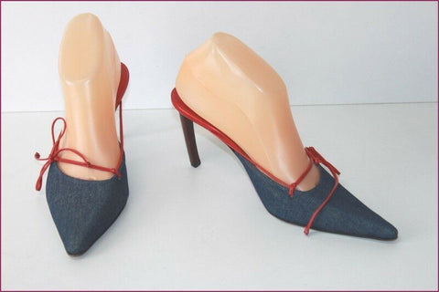 RODOLPHE MENUDIER Escarpins Pointus Cuir et Jean Talons fins T 38 TBE