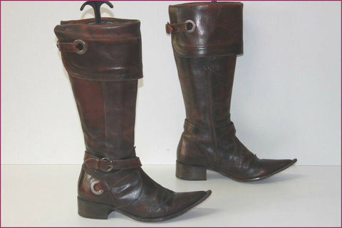 MINELLI Bottes Pointues Cuir Marron Cognac T 36 BE