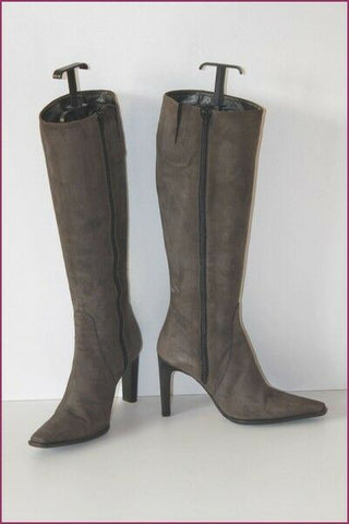 MODA DI FAUSTO Bottes Tout Cuir Gris Hauts Talons T 36 TBE