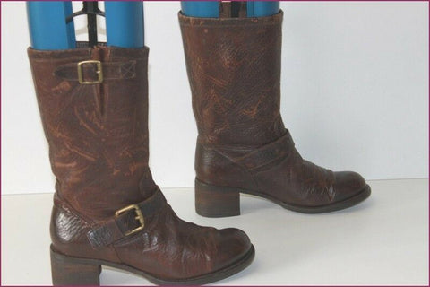 3 SUISSES COLLECTION Mi Bottes BIKERS Cuir Marron T 38 TBE