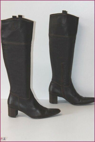 Bottes Genoux Pointues Cuir Souple Marron Foncé T 38 BE