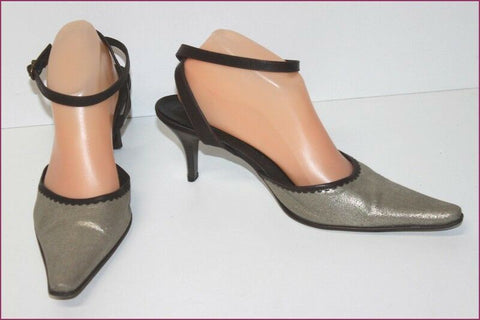 JB MARTIN Escarpins Pointus Toile Brillante et Cuir T 40 TBE