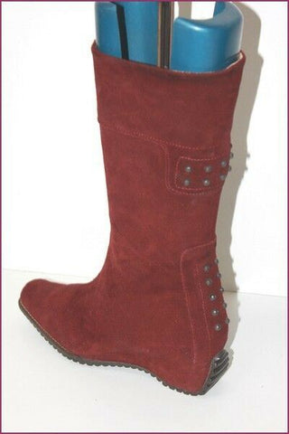 CATARINA MARTINS Mi Bottes Daim Bordeaux Talons Compensés T 39 TBE