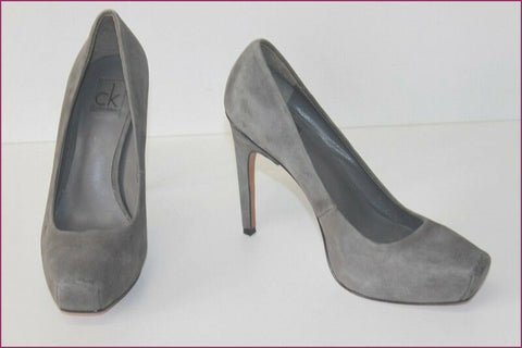 CALVIN KLEIN Escarpins Tout Cuir Gris Hauts Talons Fins T 36 TBE