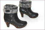 RB Boots Sabot Cuir Clouté Noir Revers Fourré T 35 TBE