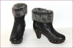 RB Boots Sabot Cuir Clouté Noir Revers Fourré T 35 TBE