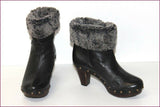 RB Boots Sabot Cuir Clouté Noir Revers Fourré T 35 TBE