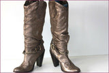 TEXTO Bottes Cuir Plissé Bronze Brillant Doublées Cuir T 38 TTBE