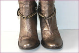 TEXTO Bottes Cuir Plissé Bronze Brillant Doublées Cuir T 38 TTBE