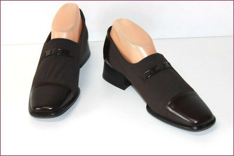 MUGNAI Escarpins Textile Stretch et Cuir Marron Souple T 39.5 ETAT NEUF