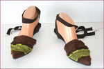 JB MARTIN Escarpins Pointus Tissu Vert et Marron Mules T 38 TBE
