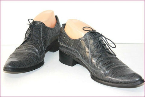 BOCAGE Derby à Lacets Pointus Cuir façon Croco Gris T 39 TBE