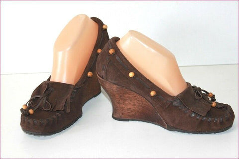 SAM EDELMAN Escarpins Daim Marron Talons Bois Compensés T 37 TBE