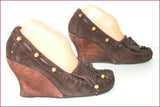 SAM EDELMAN Escarpins Daim Marron Talons Bois Compensés T 37 TBE