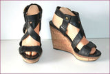 ZARA Sandales Compensées Cuir Noir Hauts Talons T 40 BE