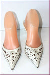 SANDRO VICARI Escarpins Pointus Tout Cuir Verni Blanc Cassé Strass T 36 TBE