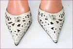 SANDRO VICARI Escarpins Pointus Tout Cuir Verni Blanc Cassé Strass T 36 TBE