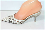 SANDRO VICARI Escarpins Pointus Tout Cuir Verni Blanc Cassé Strass T 36 TBE