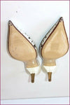 SANDRO VICARI Escarpins Pointus Tout Cuir Verni Blanc Cassé Strass T 36 TBE