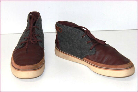 LACOSTE Derby à Lacets Cuir et Toile Bordeaux Gris T 40.5 BE
