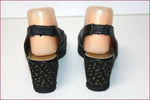 HEYRAUD Escarpins Ouverts Cuir Noir Talons Compensés T 38 BE