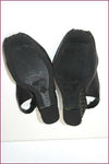 HEYRAUD Escarpins Ouverts Cuir Noir Talons Compensés T 38 BE