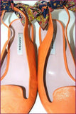 CARVEN Escarpins Pointus Tout Cuir Orange Noeud Papillon T 35 TBE