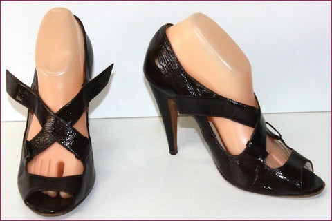 RUPERT SANDERSON Escarpins Tout Cuir Verni Marron foncé T 39.5 BE