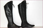 PASTELLE Bottes à Lacets Cuir Lisse Noir Talons Plats T 37 TBE