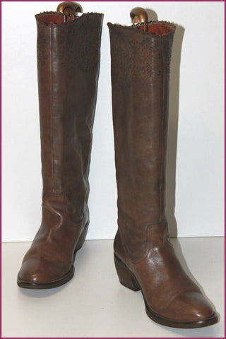 Bottes Cavalières Cuir Dentelé Marron Taupe Mollets  Forts T 41 BE