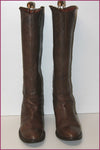 Bottes Cavalières Cuir Dentelé Marron Taupe Mollets  Forts T 41 BE