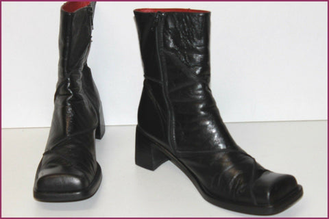 SPIRAL Bottines Cuir Fripé Noir Doublées Cuir Bouts Carrés T 41 TBE