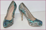 SAN MARINA Escarpins Cuir Reptile Bleu Clair T 39 TBE