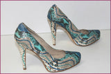 SAN MARINA Escarpins Cuir Reptile Bleu Clair T 39 TBE