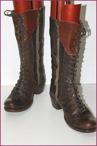 IKKS Mi Bottes Cuir Marron Foncé Nuancé Doublées Cuir T 37 BE