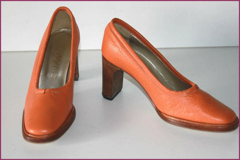 MYMA Escarpins Tout Cuir Orange Doublés Cuir T 35 TBE