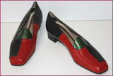 DONNA PIU Escarpins Tout Cuir Bicolore Marine et Rouge  Petits Talons T 42 TTBE