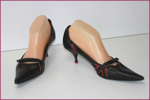 MARTINI OSVALDO Escarpins Pointus Tout Cuir Ajouré Noir T 38.5 TBE