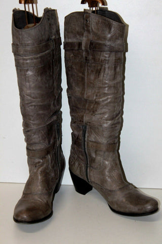 SPIRAL Bottes à Talons Cuir Plissé Gris Clair T 40 TBE