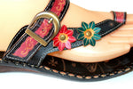 LAURA VITA Sandales Cuir Coloré Motifs Fleurs Modèle HEAUME  T 39 TTBE