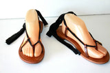 LES TROPEZIENNES Sandales Tongs Tout Cuir à Rubans à Pois T 40 TBE