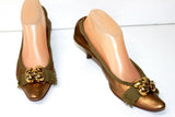 CHLOE Escarpins Pointus Tout Cuir Elastiqué Bronze Doré Petits Talons T 39.5 TBE