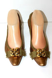 CHLOE Escarpins Pointus Tout Cuir Elastiqué Bronze Doré Petits Talons T 39.5 TBE