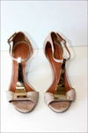 VICENZA Sandales Tout Cuir Beige Métal Doré Hauts Talons Fins T 35 BE