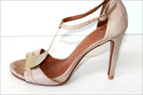VICENZA Sandales Tout Cuir Beige Métal Doré Hauts Talons Fins T 35 BE